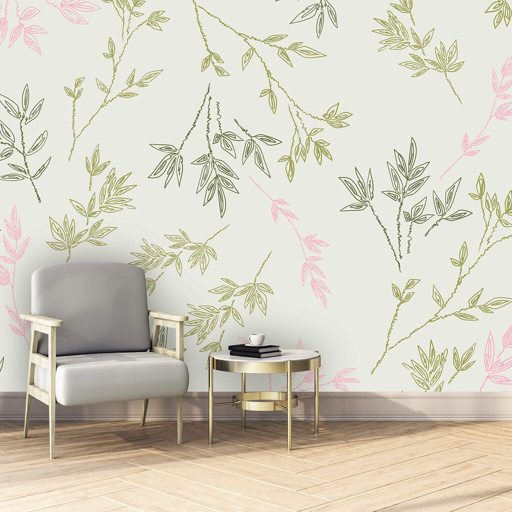 Ramos cor-de-rosa e verdes — interior 1