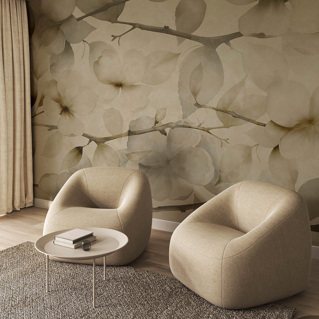 Ramos floridos em bege — interior 2