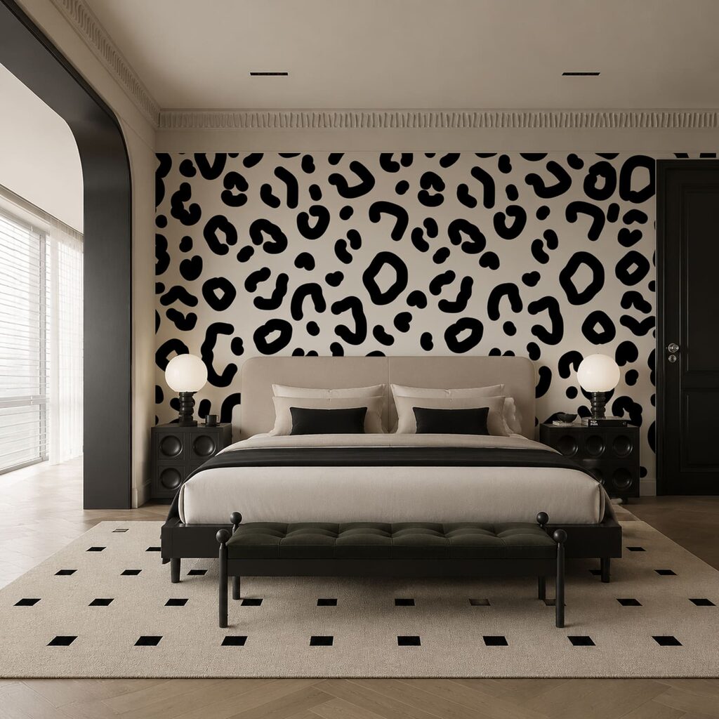 Manchas pretas sobre branco num interior