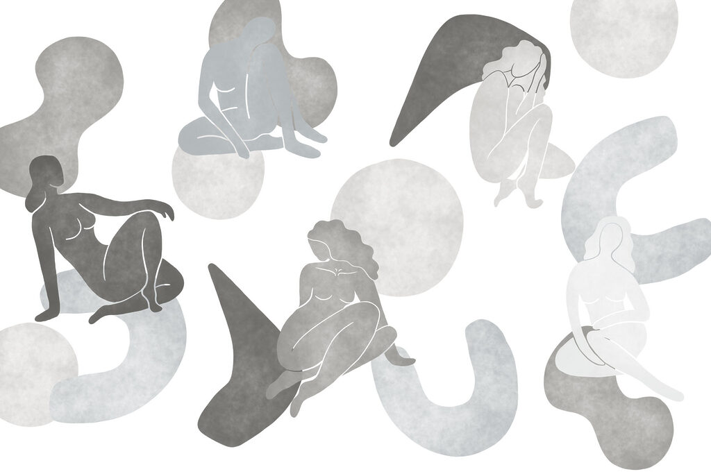 Figuras entre formas suaves — design completo
