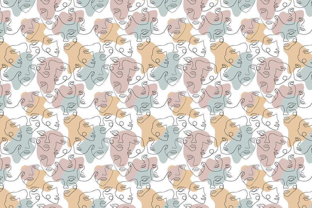 Rostos em tons pastel — design completo
