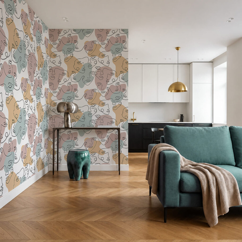 Rostos em tons pastel — interior 1
