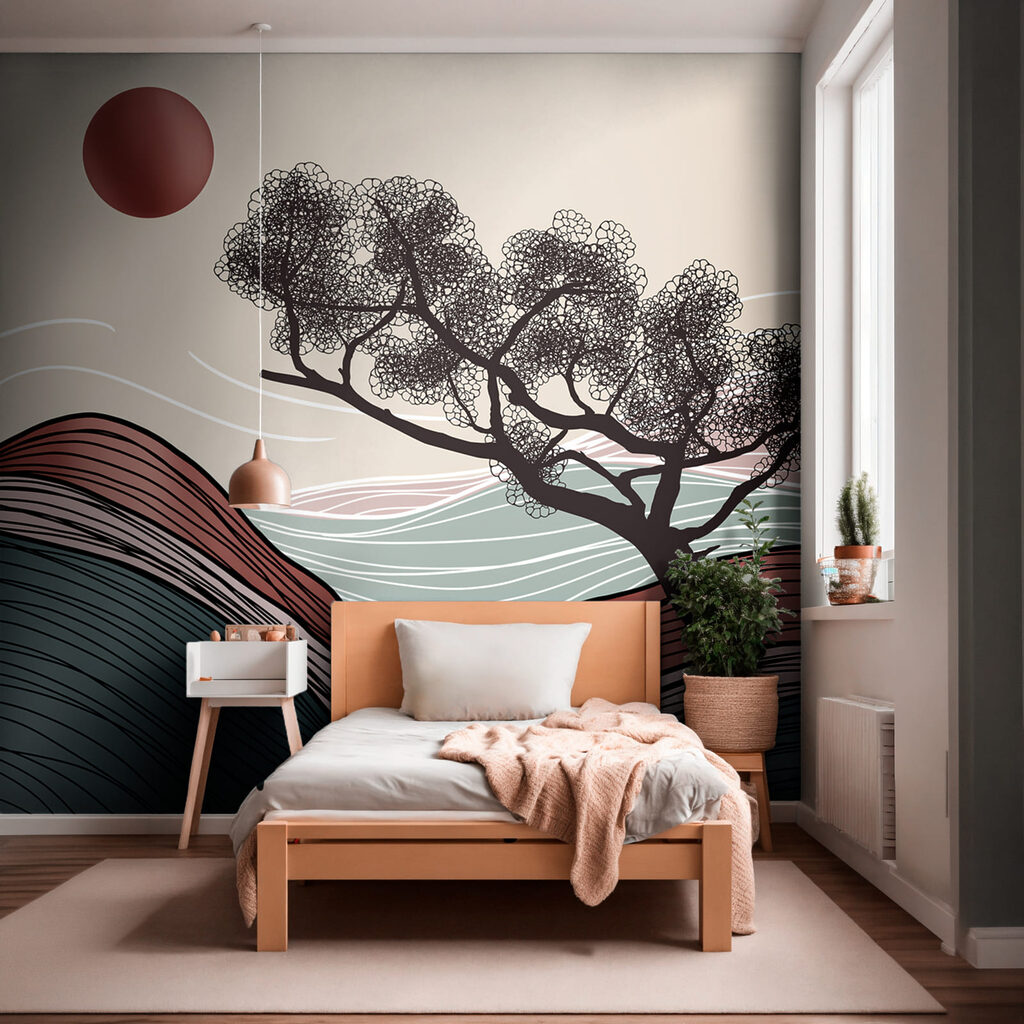 Árvore sobre linhas onduladas — interior 1