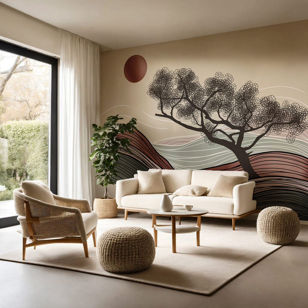 Árvore sobre linhas onduladas — interior 2
