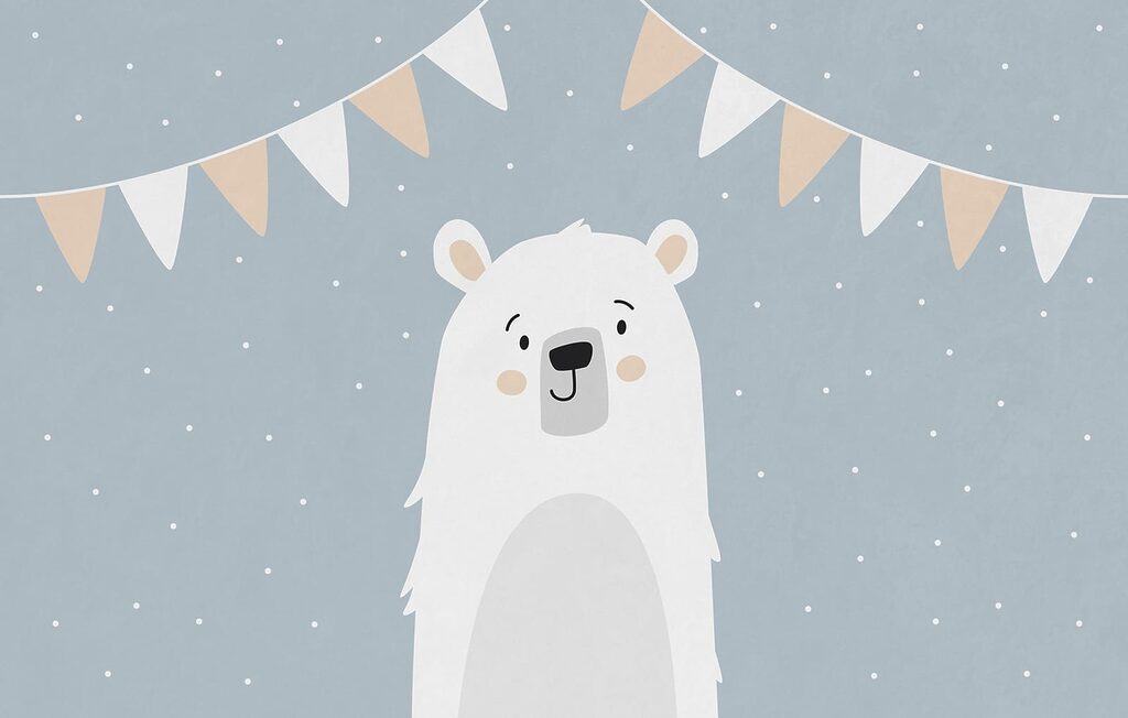 Urso branco com bandeirinhas — design completo