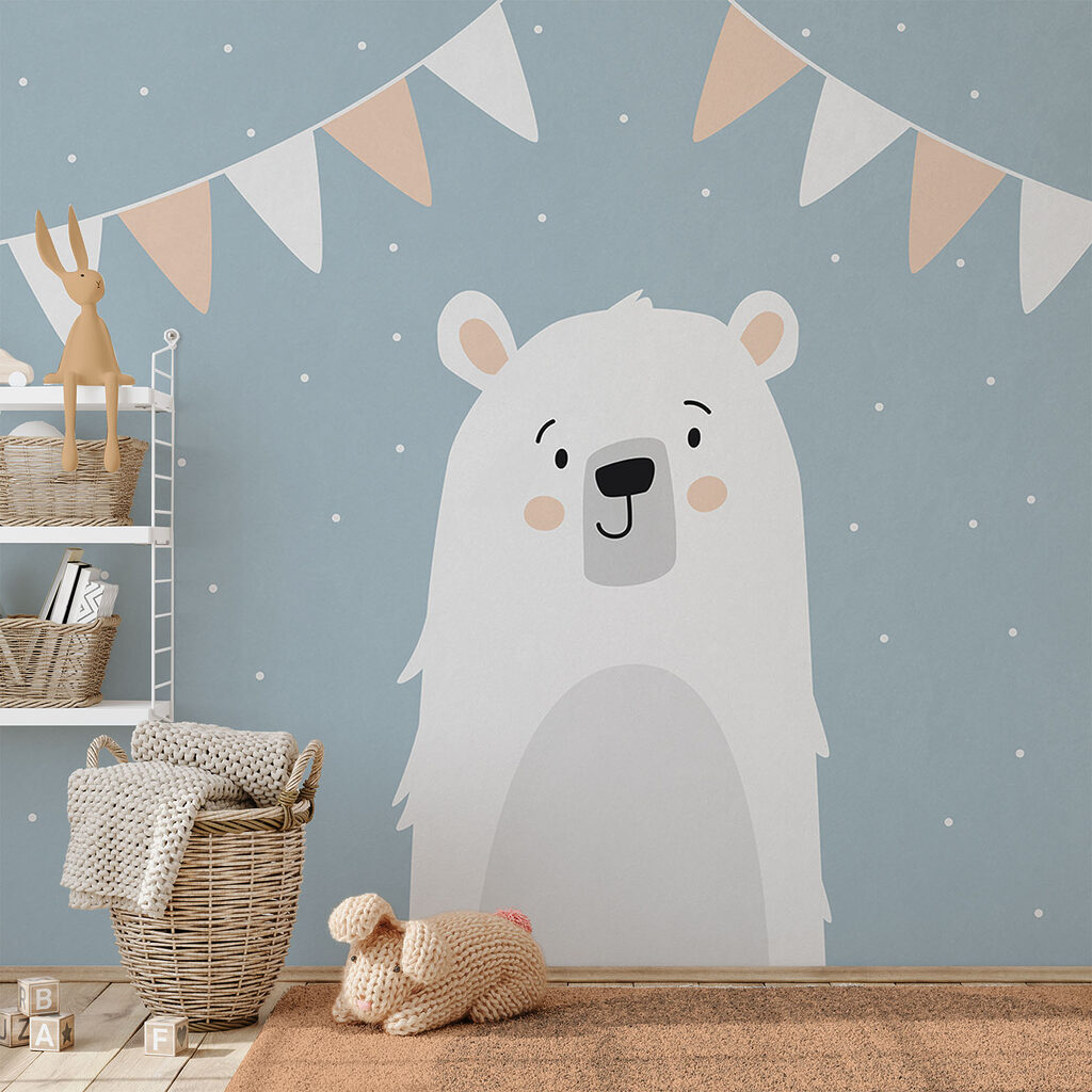 Urso branco com bandeirinhas — interior 2