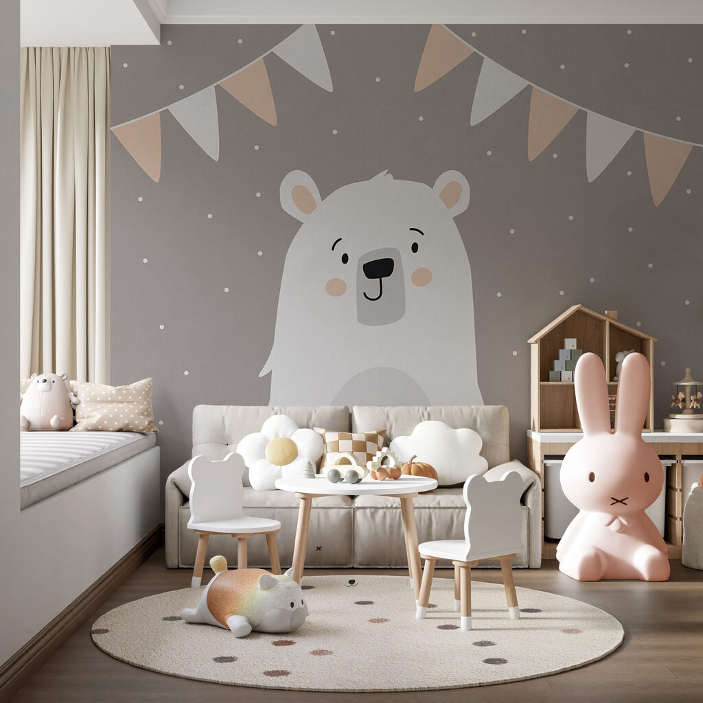 Urso branco com bandeirinhas — interior 2