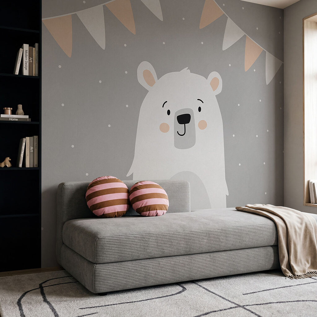 Urso branco com bandeirinhas — interior 1