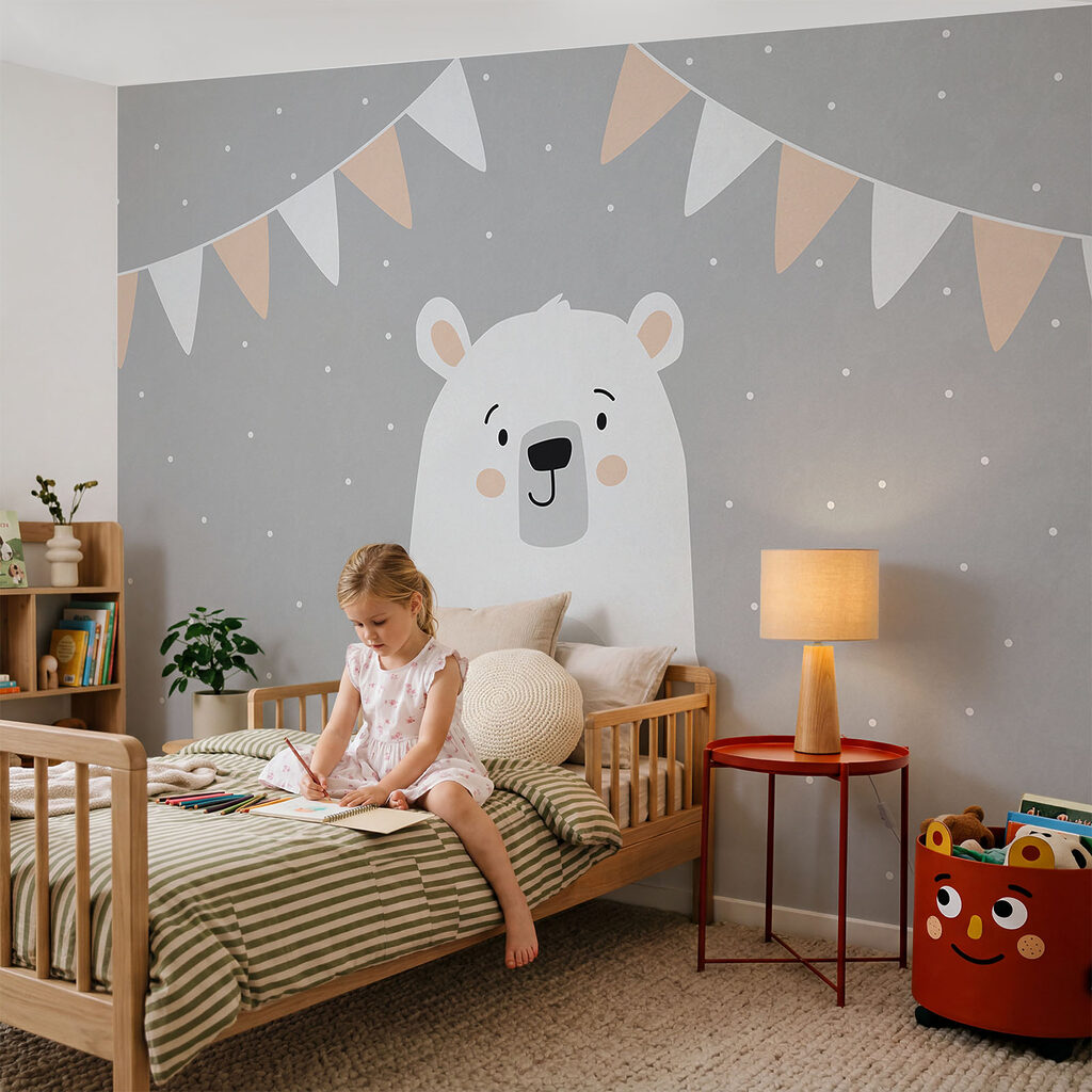 Urso branco com bandeirinhas — interior 2
