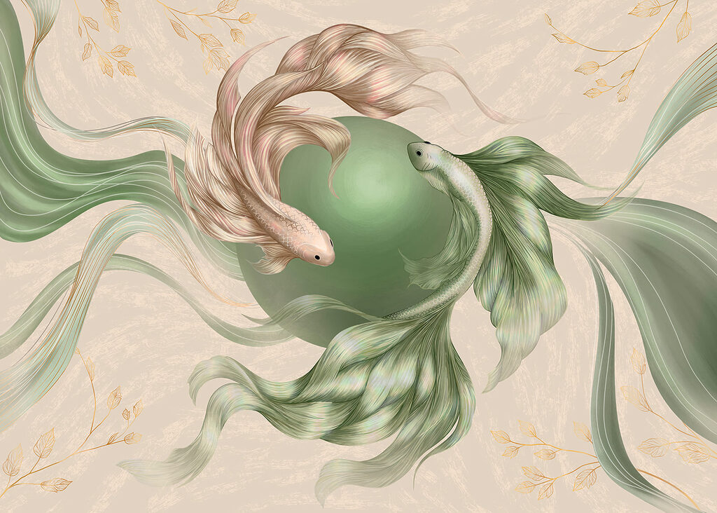 Peixes ornamentais em círculo — design completo