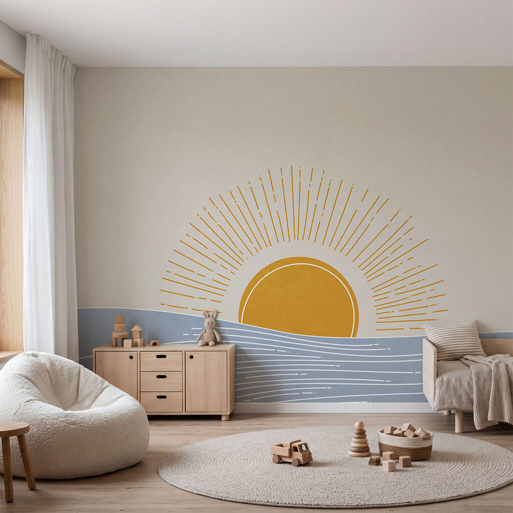 Sol radiante sobre ondas num interior