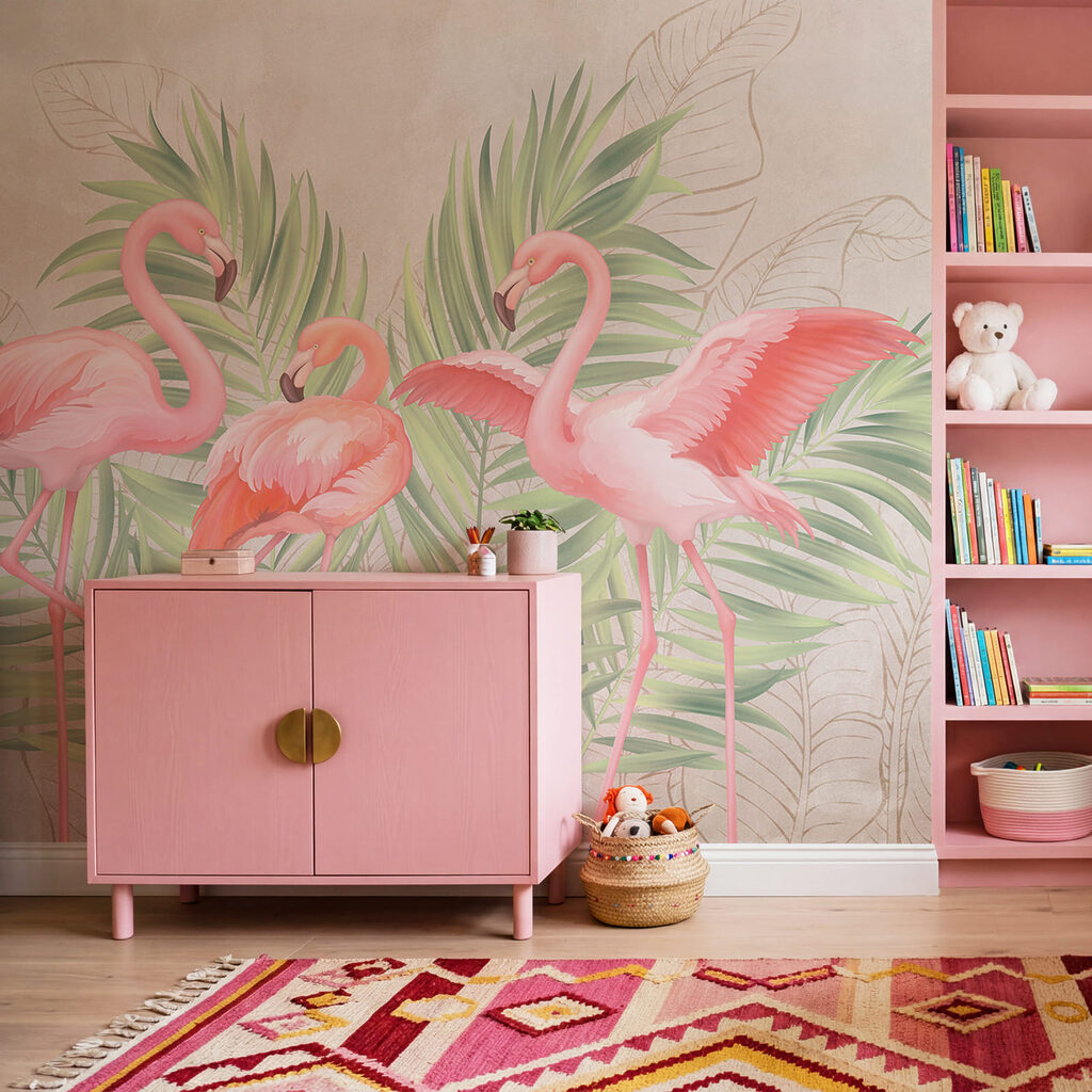 Três flamingos e palmeiras — interior 4