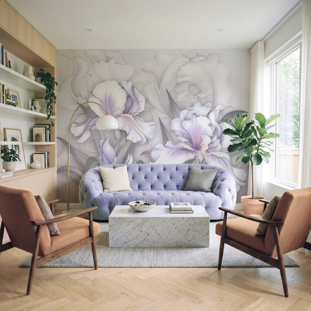 Íris lilás sobre branco — interior 1