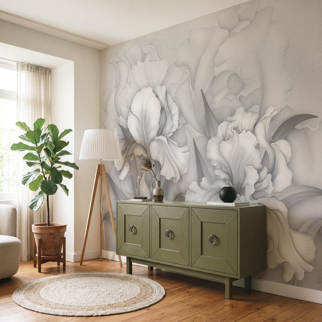 Íris lilás sobre branco — interior 2