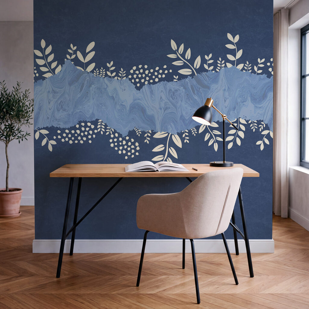 Folhas em faixa pintada num interior