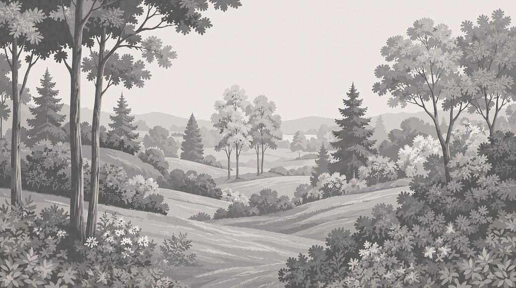 Paisagem de linhas cinzentas — design completo