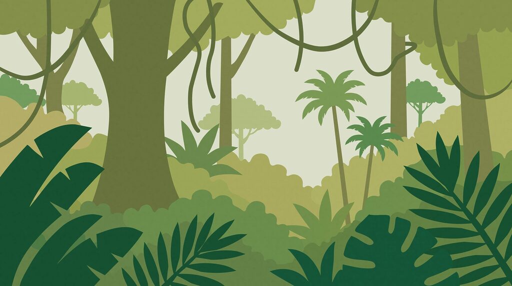 Lianas em selva desenhada — design completo