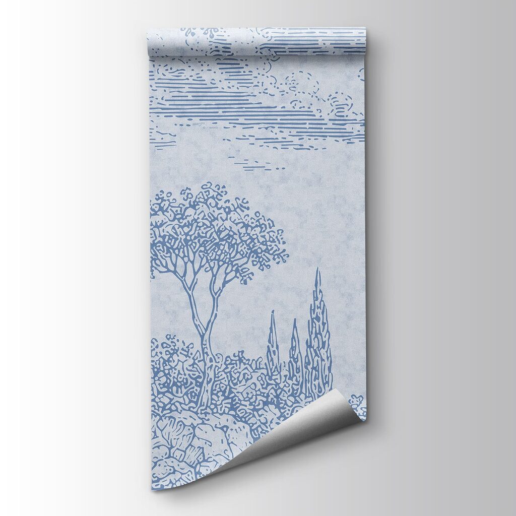 Paisagem desenhada a azul — vista do produto