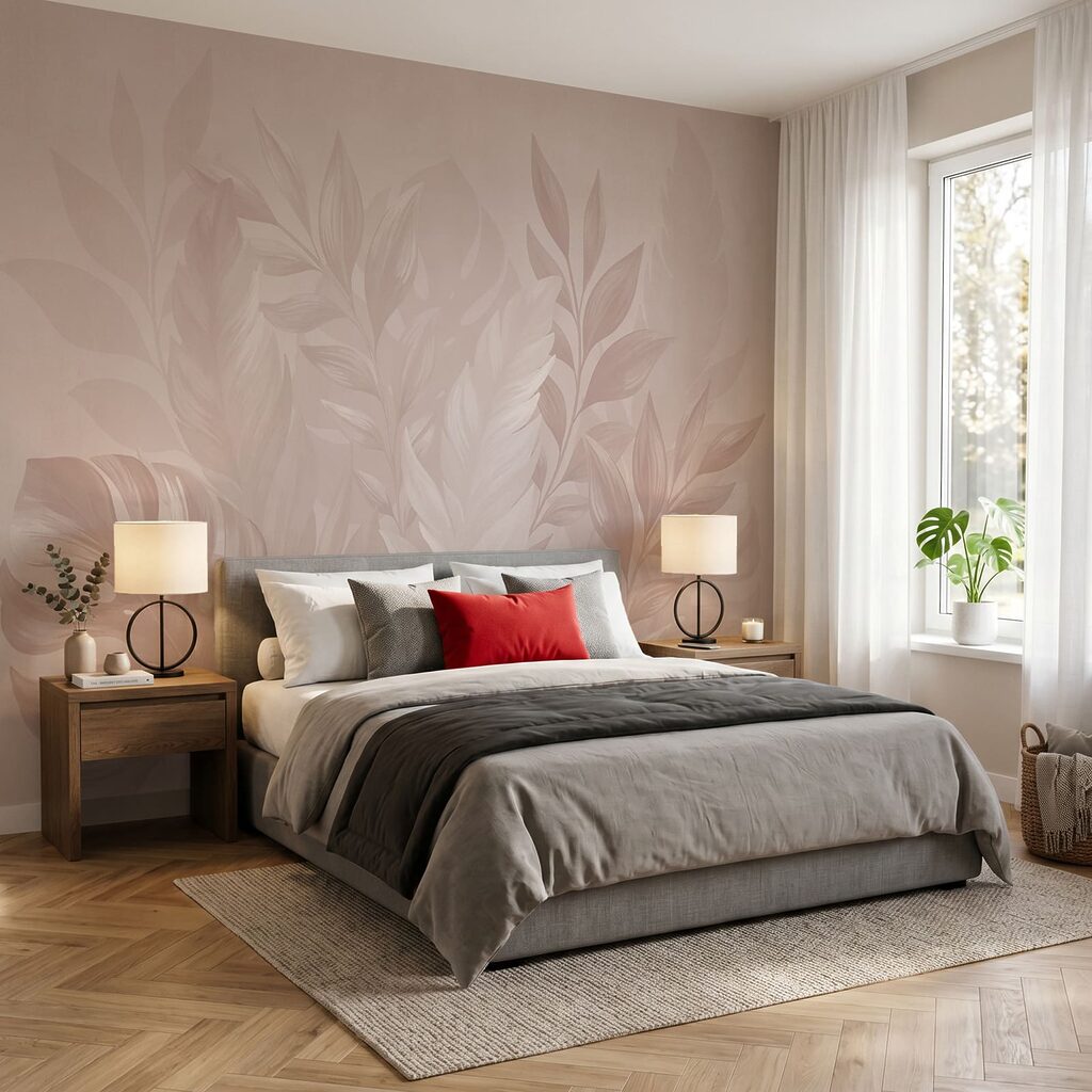 Folhas tropicais cor-de-rosa num interior