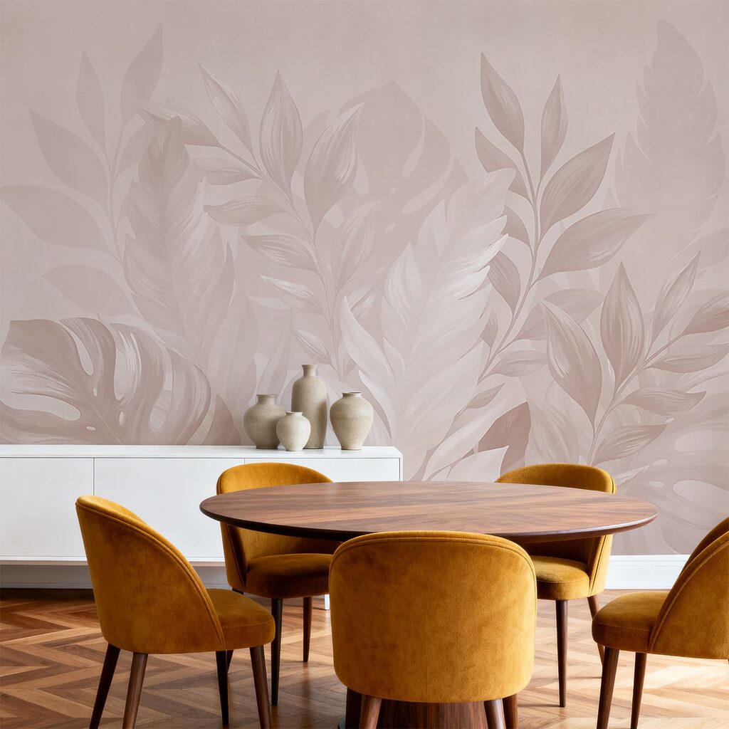 Folhas tropicais cor-de-rosa num interior