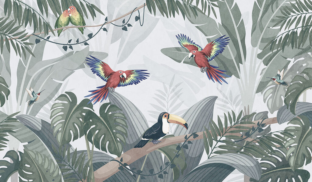 Papagaios e tucano — design completo