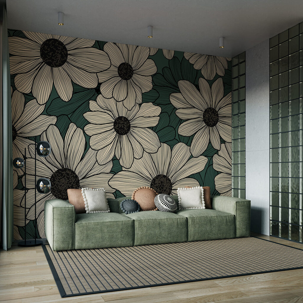 Flores creme sobre verde-escuro — interior 2