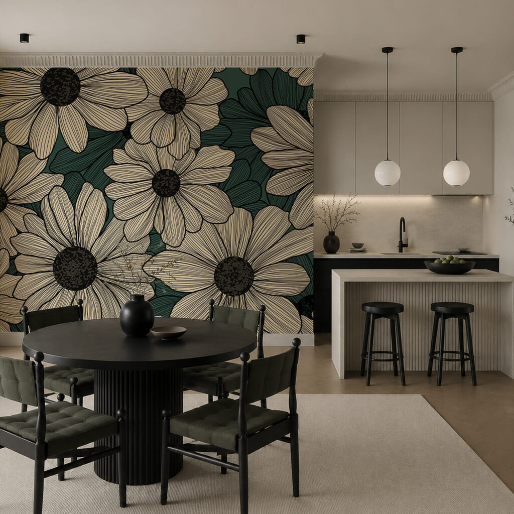 Flores creme sobre verde-escuro — interior 3
