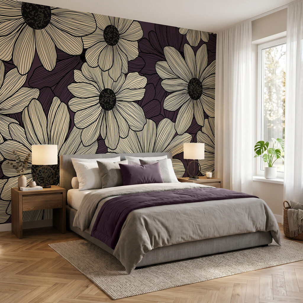 Flores creme sobre verde-escuro — interior 1