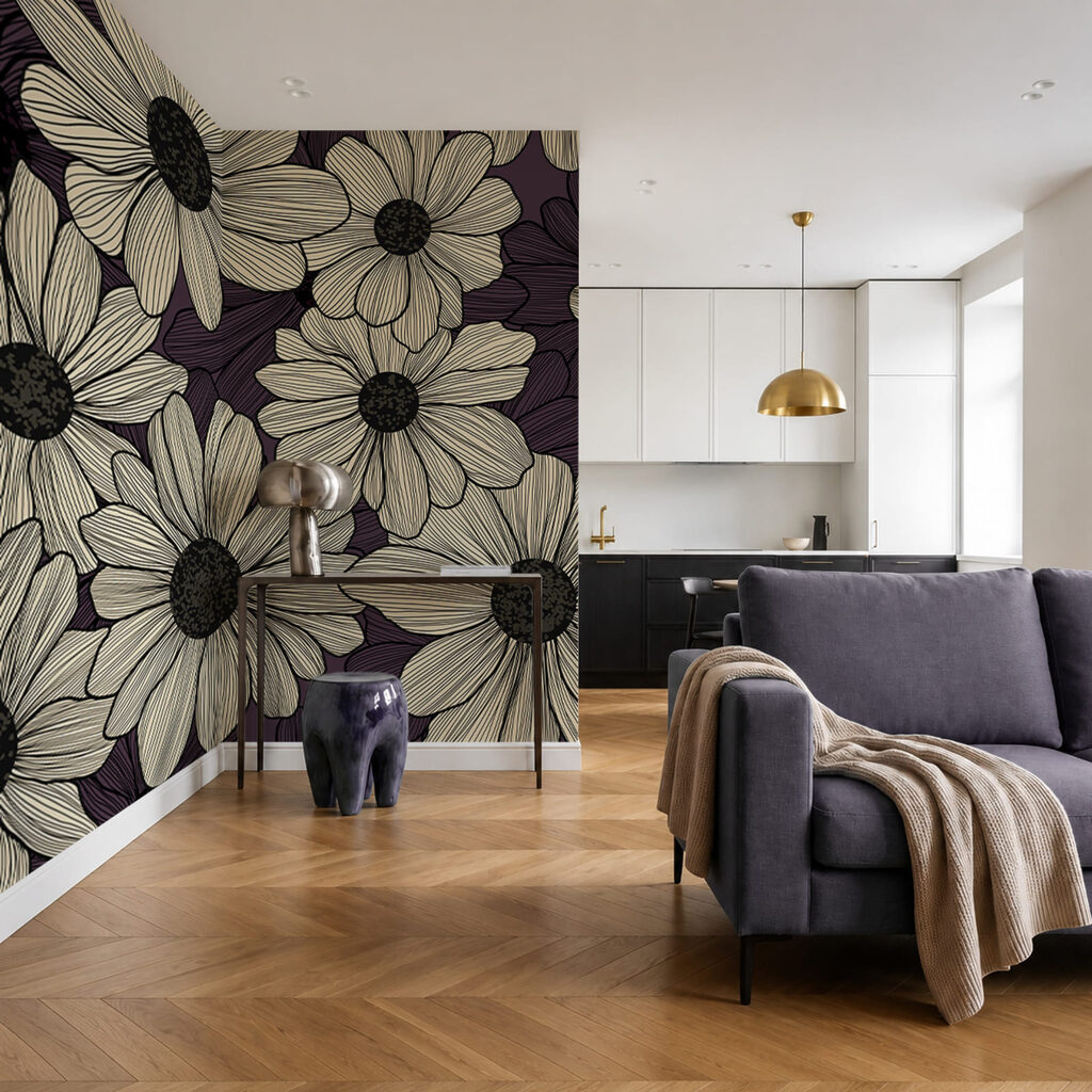 Flores creme sobre verde-escuro — interior 2