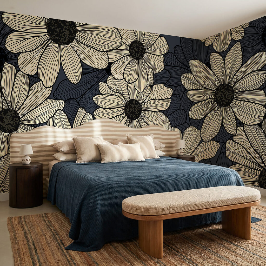 Flores creme sobre verde-escuro — interior 2