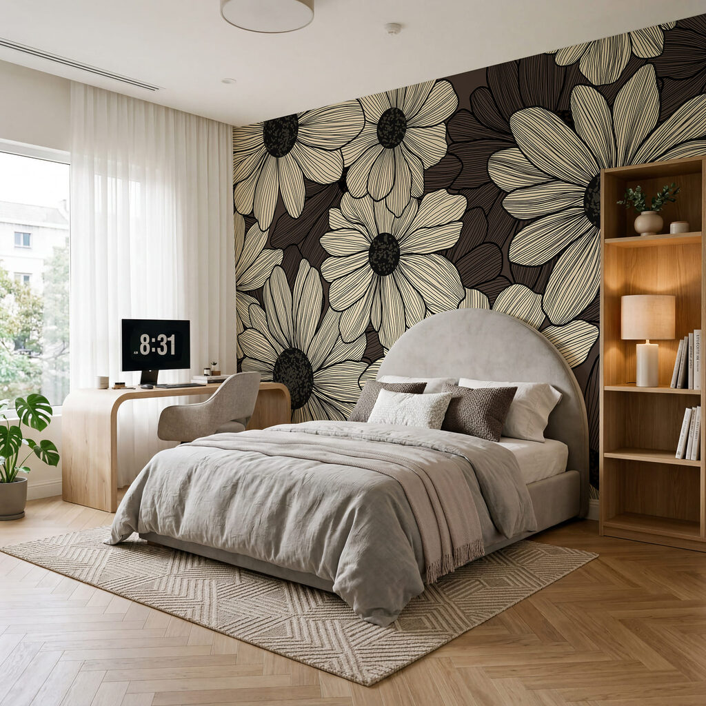 Flores creme sobre verde-escuro — interior 1