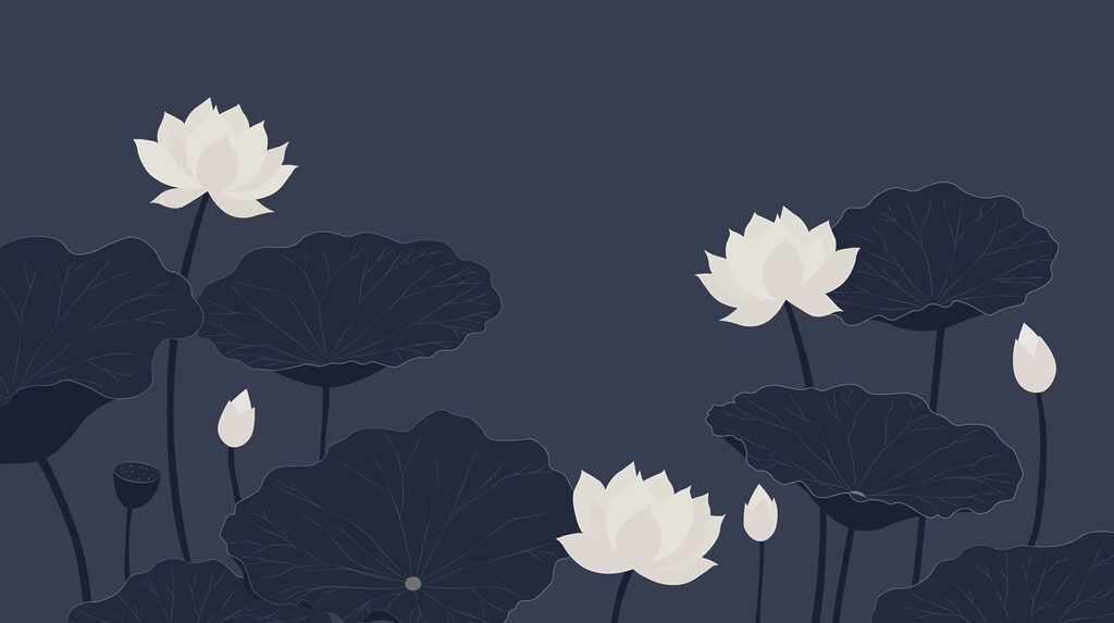Lótus brancos em azul-noite — design completo