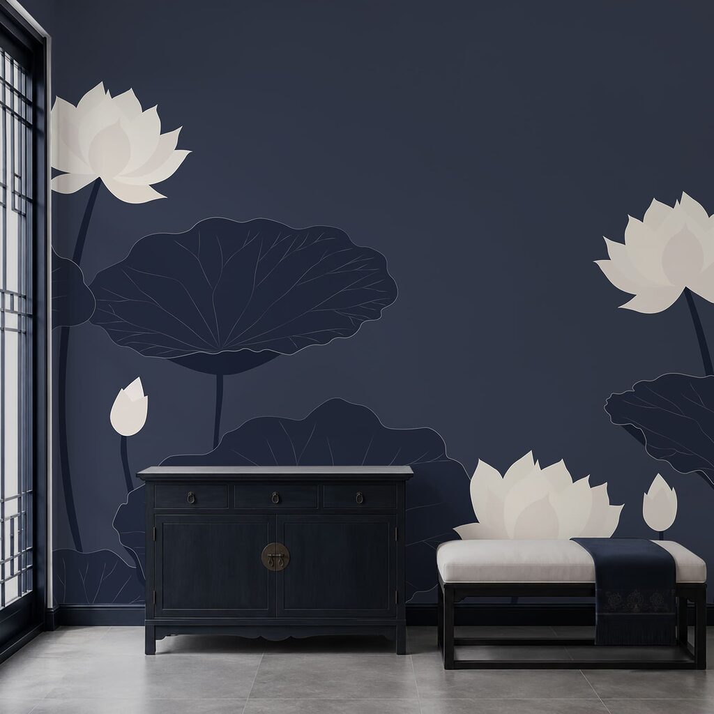 Lótus brancos em azul-noite — interior 1