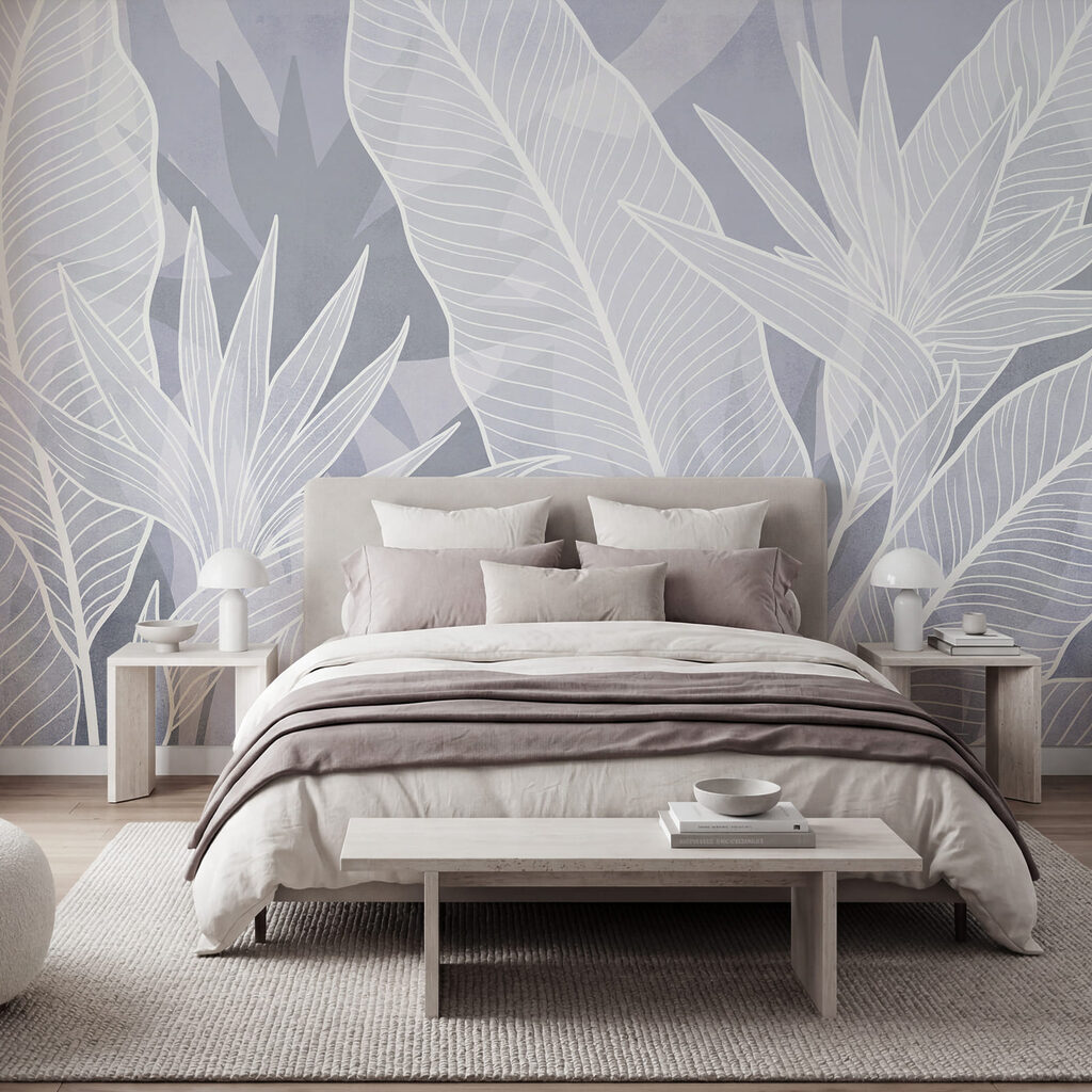 Folhas de contorno branco num interior