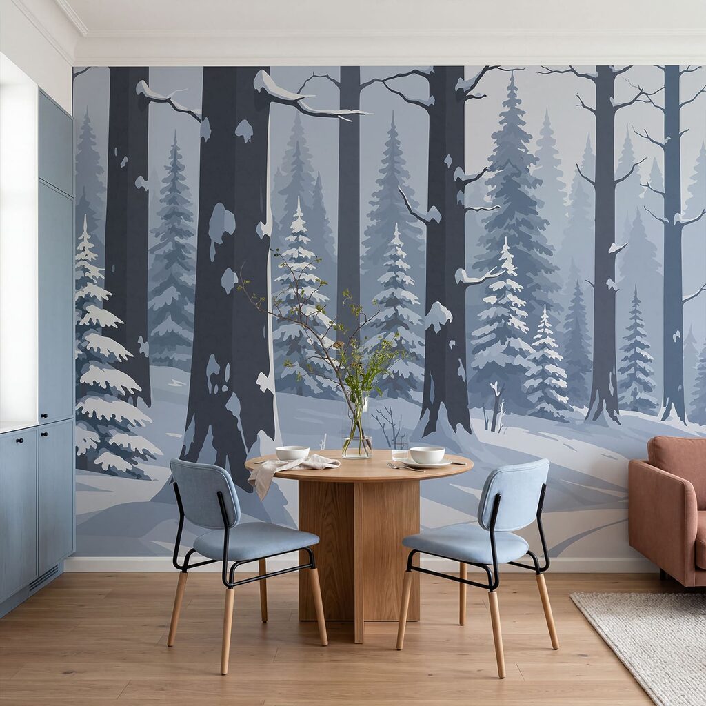 Caminho entre pinheiros nevados — interior 1