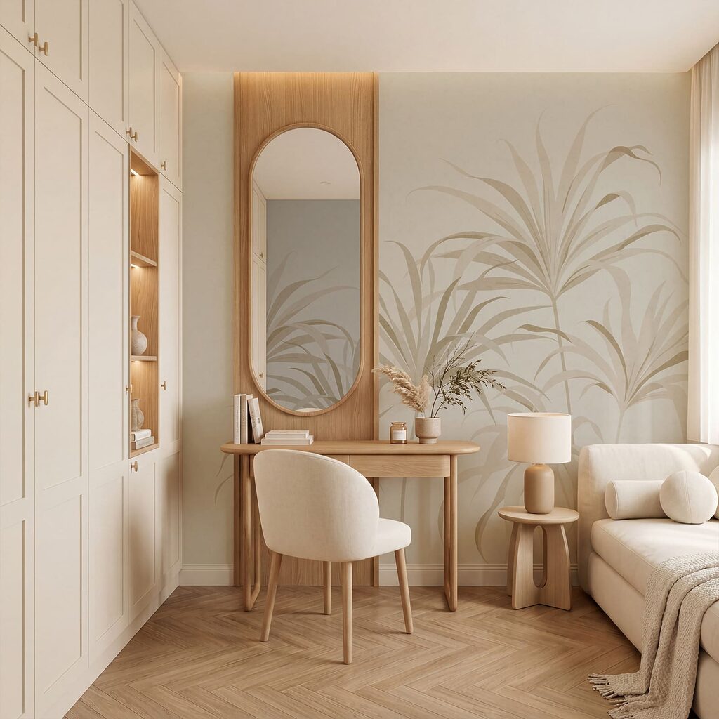 Palmeiras esguias sobre creme — interior 1