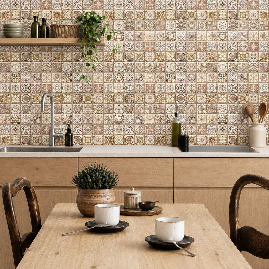 Mosaico de padrões finos num interior