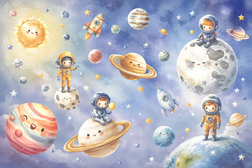 Pequenos astronautas em viagem — design completo