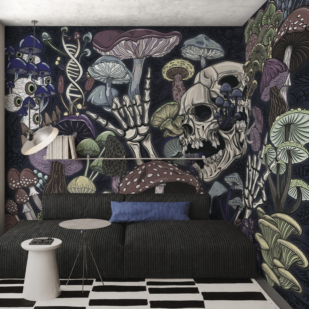 Caveira entre cogumelos — interior 3