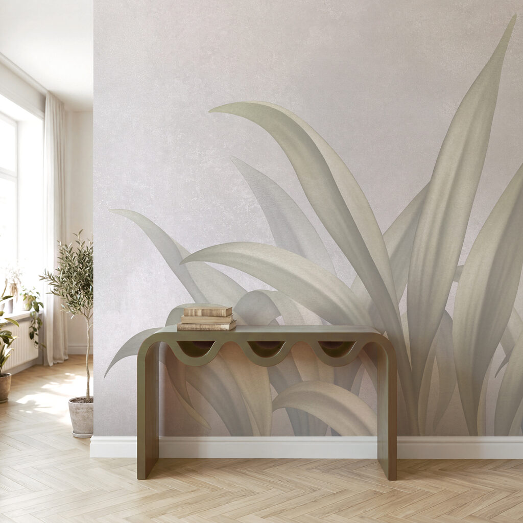 Folhas longas verdes num interior