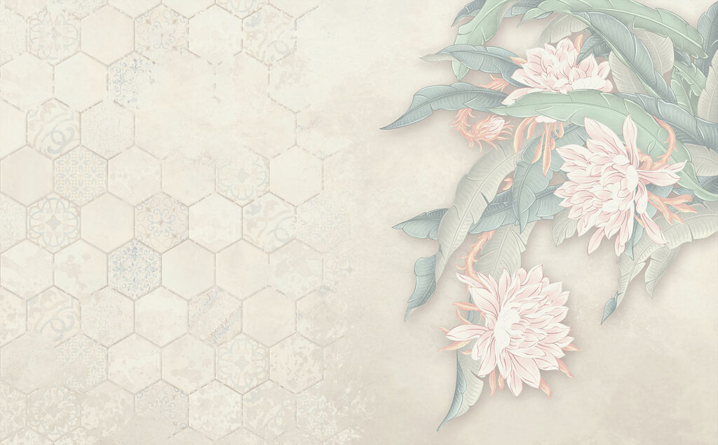 Flores junto a hexágonos — design completo