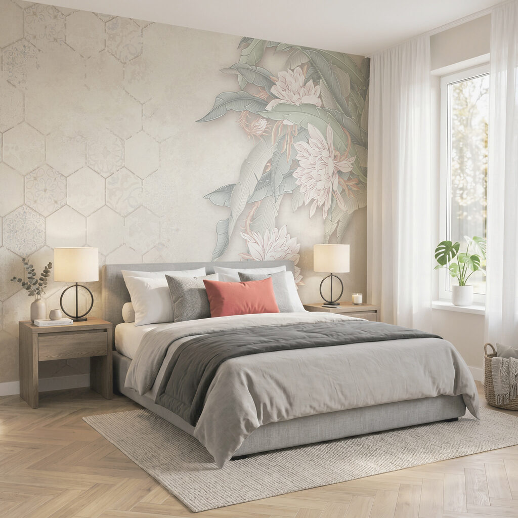 Flores junto a hexágonos — interior 3