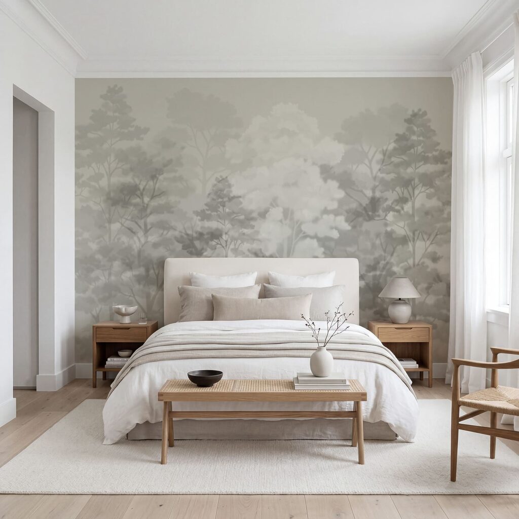 Árvores em névoa suave — interior 1