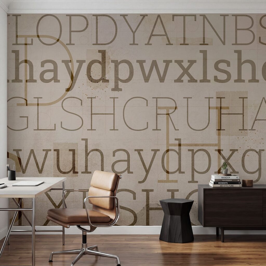 Letras sobre camadas gastas num interior