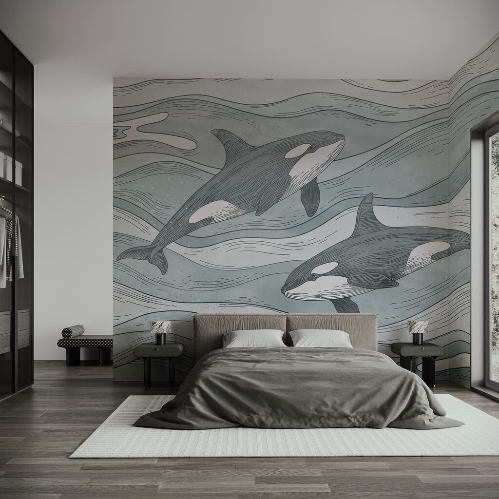 Orcas entre ondas desenhadas — interior 2