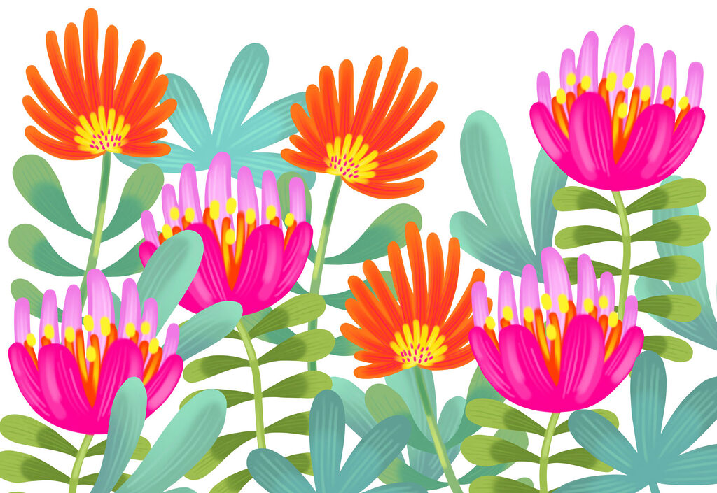 Flores em ritmo gráfico — design completo