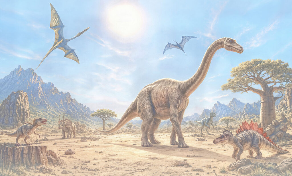 Dinossauros junto à água — design completo