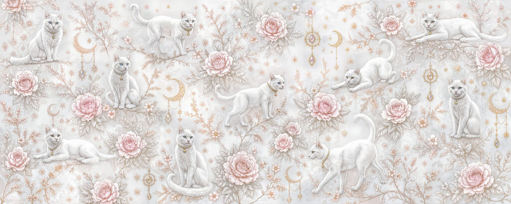 Gatos brancos entre rosas — design completo