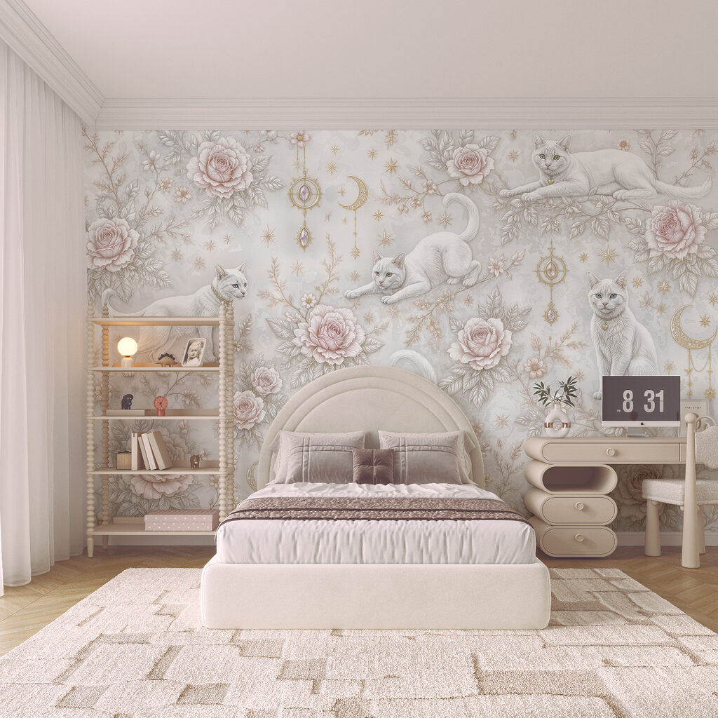Gatos brancos entre rosas — interior 4