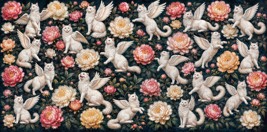Gatos alados na noite — design completo
